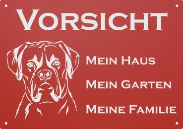 Aluminium Warnschild Boxer VORSICHT Mein Haus mein Garten meine Familie